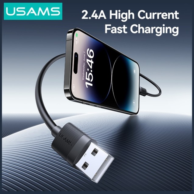 USAMS καλώδιο Lightning σε USB SJ778, 2.4A, 480Mbps, 1m, μαύρο