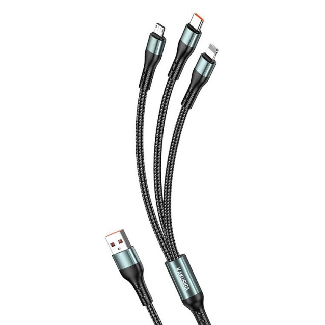 KAKUSIGA καλώδιο USB σε USB-C/Lightning/Micro USB KSC-1026, 5A, 480Mbps, 1.2m, μαύρο