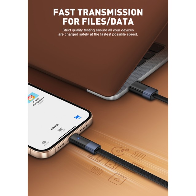 LDNIO καλώδιο USB-C LC242c, flat, 65W, 480Mbps, 2m, μαύρο