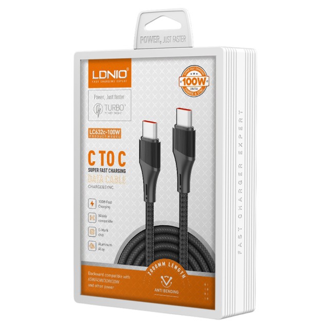 LDNIO καλώδιο USB-C LC632c, 100W, 480Mbps, 2m, μαύρο