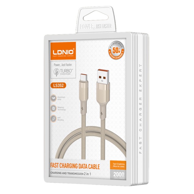 LDNIO καλώδιο USB-C σε USB LS352, 50W, 480Mbps, 2m, μπεζ