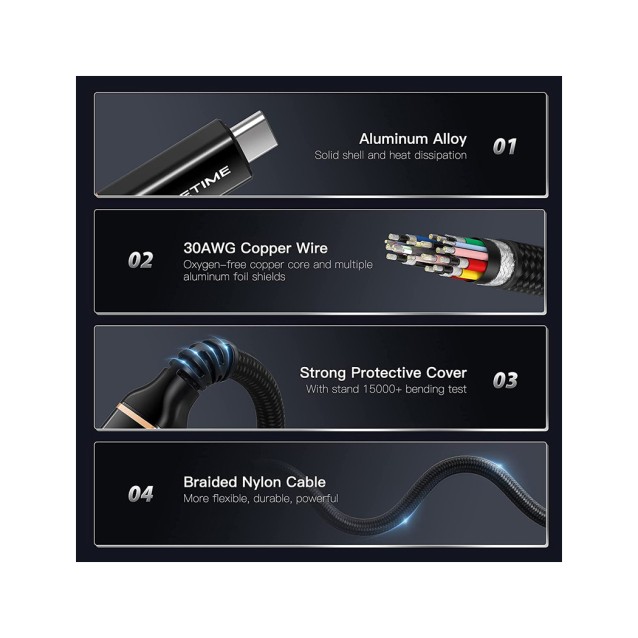 CABLETIME καλώδιο USB Type-C CT-USB4, 100W, 8K, 40Gbps, 1m, μαύρο