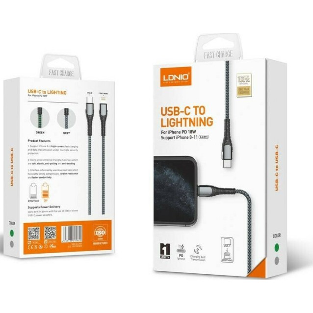 LDNIO καλώδιο Lightning σε USB-C LC112, 30W PD, 2m, γκρι