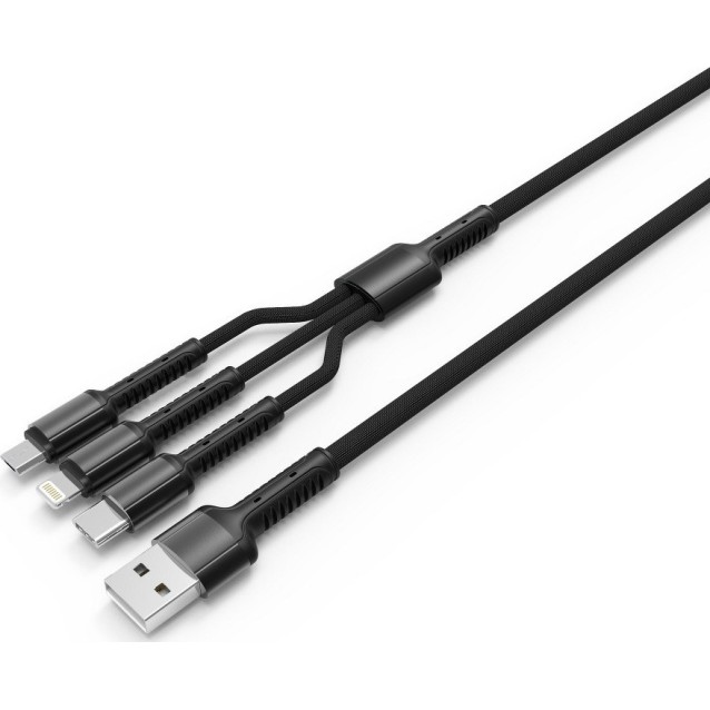 LDNIO καλώδιο USB σε USB-C/Lightning/Micro USB LC93, 3.4A, 1.2m, γκρι