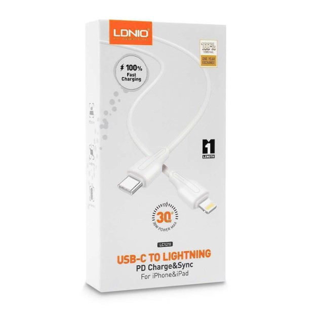 LDNIO καλώδιο Lightning σε USB-C LC121I, 30W PD, 1m, λευκό