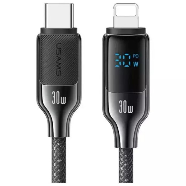 USAMS καλώδιο Lightning σε USB-C SJ741, 30W, 480Mbps, 1.2m, μαύρο