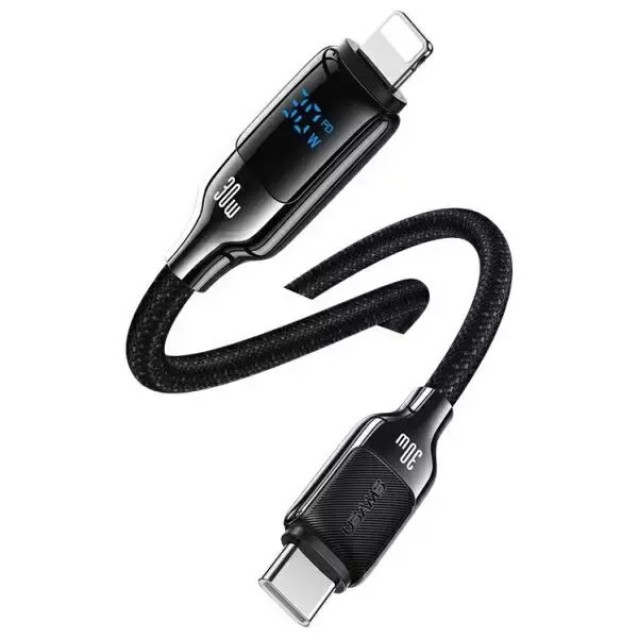 USAMS καλώδιο Lightning σε USB-C SJ741, 30W, 480Mbps, 1.2m, μαύρο