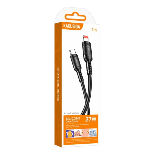 KAKUSIGA καλώδιο Lightning σε USB-C KSC-984, σιλικόνης, 27W, 480Mbps, 1m, μαύρο