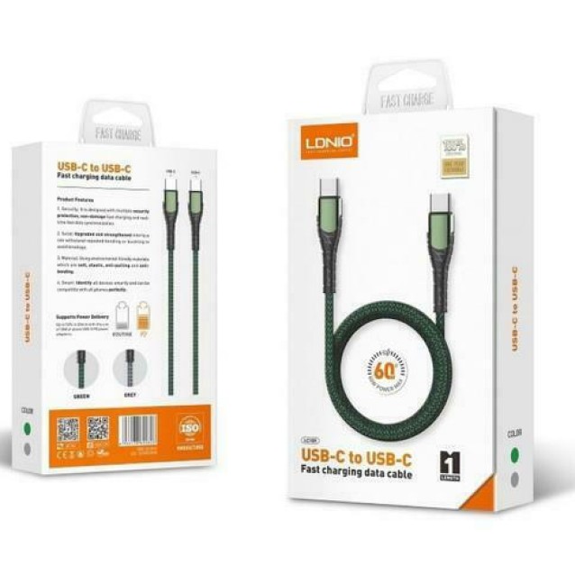 LDNIO καλώδιο USB-C σε USB-C LC101, 65W PD, 1m, γκρι