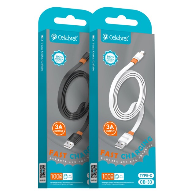CELEBRAT καλώδιο USB-C σε USB CB-33C, flat, 3A, 1m, λευκό