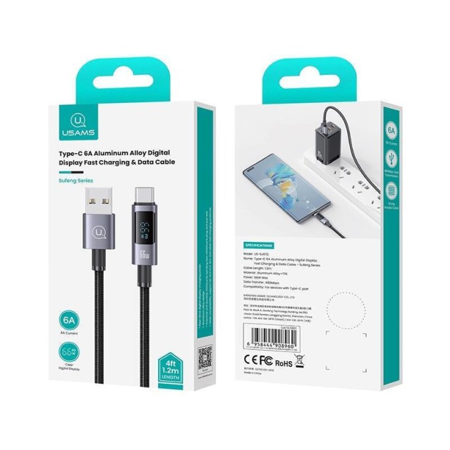 USAMS καλώδιο USB-C σε USB US-SJ673, 66W, 480Mbps, 1.2m, μαύρο