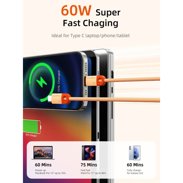 CABLETIME καλώδιο USB-C CT-CM60-PBW, 60W PD, 480Mbps, 1m, μαύρο