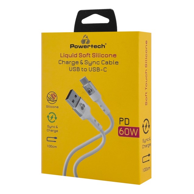 POWERTECH καλώδιο USB-C σε USB PTR-0162, σιλικόνης, 60W, 480Mbps, 1m, λευκό