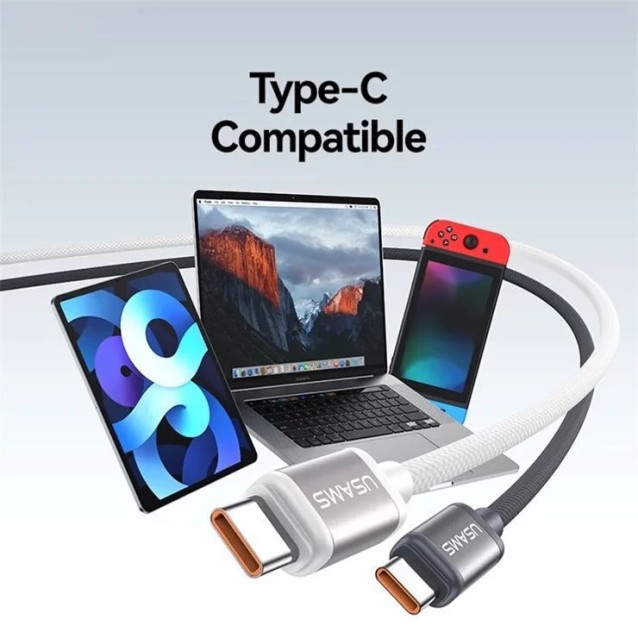 USAMS καλώδιο USB-C SJ756, 60W, 480Mbps, 1.2m, μαύρο/λευκό