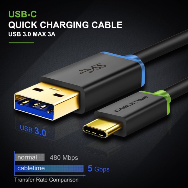 CABLETIME καλώδιο USB-C σε USB CT-C160-U33-CMAMG, 3A, 5Gbps, 3m, μαύρο