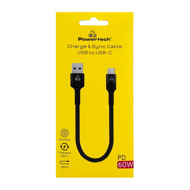 POWERTECH καλώδιο USB-C σε USB PTR-0166, 60W, 480Mbps, 25cm, μαύρο