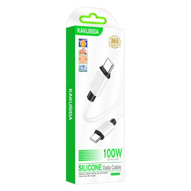 KAKUSIGA καλώδιο USB-C σε USB-C KSC-998, σιλικόνης, 100W, 480Mbps, 1m, λευκό