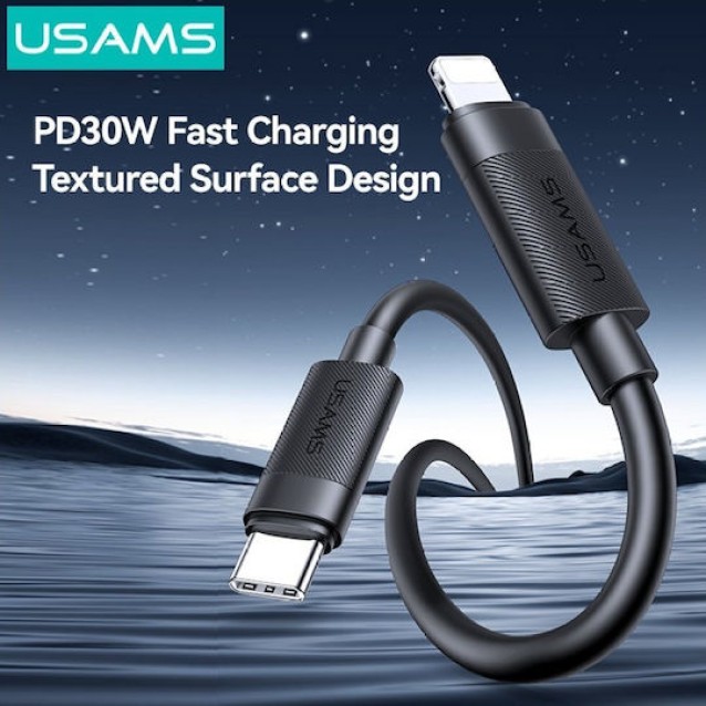 USAMS καλώδιο Lightning σε USB-C SJ781, 30W, 480Mbps, 1m, μαύρο