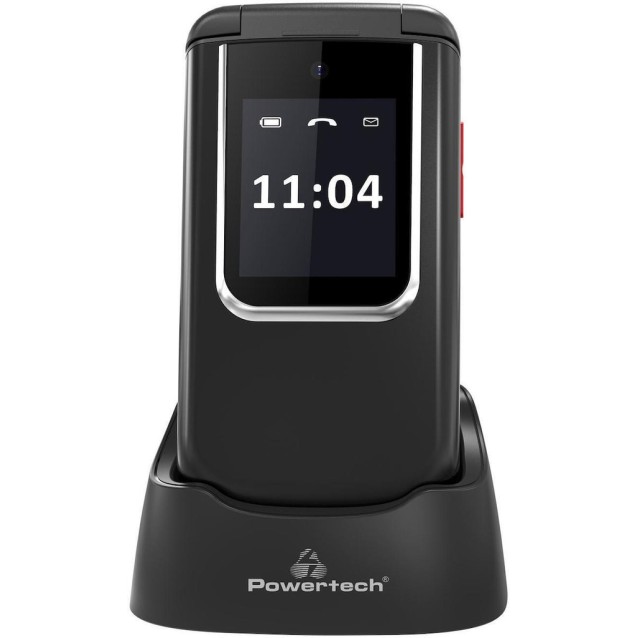 POWERTECH κινητό τηλέφωνο Sentry 4G Flip, 2.8/1.77", dual SIM, πλήκτρο SOS, μαύρο