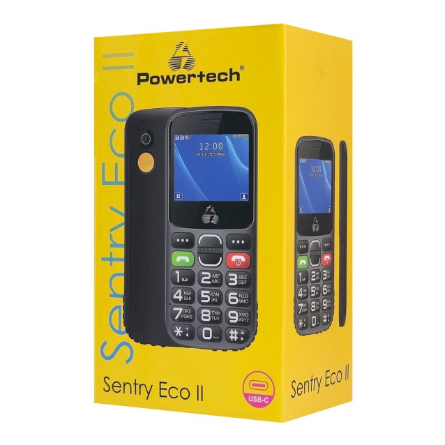 POWERTECH κινητό τηλέφωνο Sentry Eco II, 2.31", dual SIM, με κάμερα, μαύρο