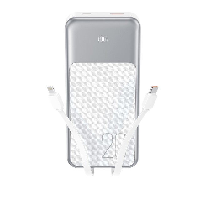 XO PR249 POWERBANK PD 20W + QC 22.5W ΜΕ ΕΝΣΩΜΑΤΩΜΕΝΟ ΚΑΛΩΔΙΟ TYPE-C ΚΑΙ LIGHTNING , ΟΘΟΝΗ, 20000mAh , ΜΑΥΡΟ