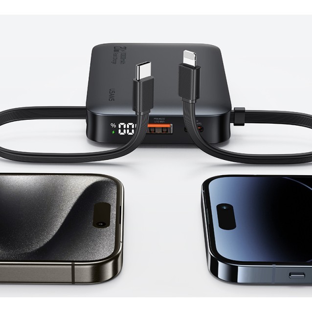 USAMS power bank CD228 με 2x καλώδια, 2x θύρες εξόδου, 10000mAh, 20W, γκρι