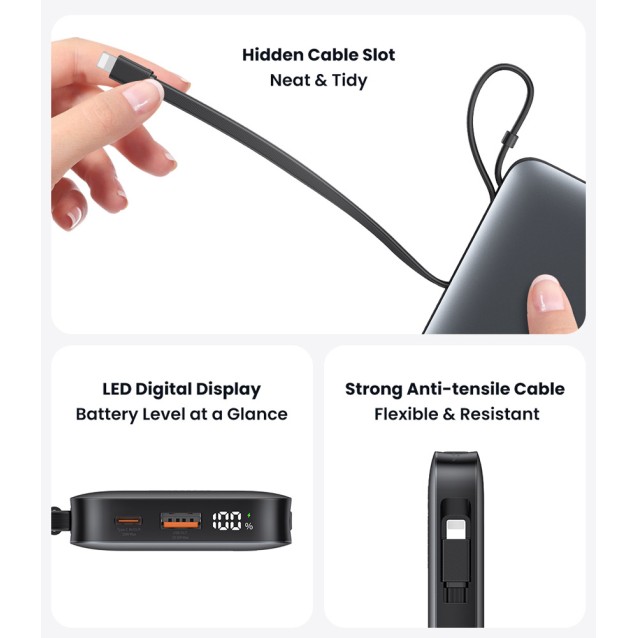 USAMS power bank CD228 με 2x καλώδια, 2x θύρες εξόδου, 10000mAh, 20W, γκρι