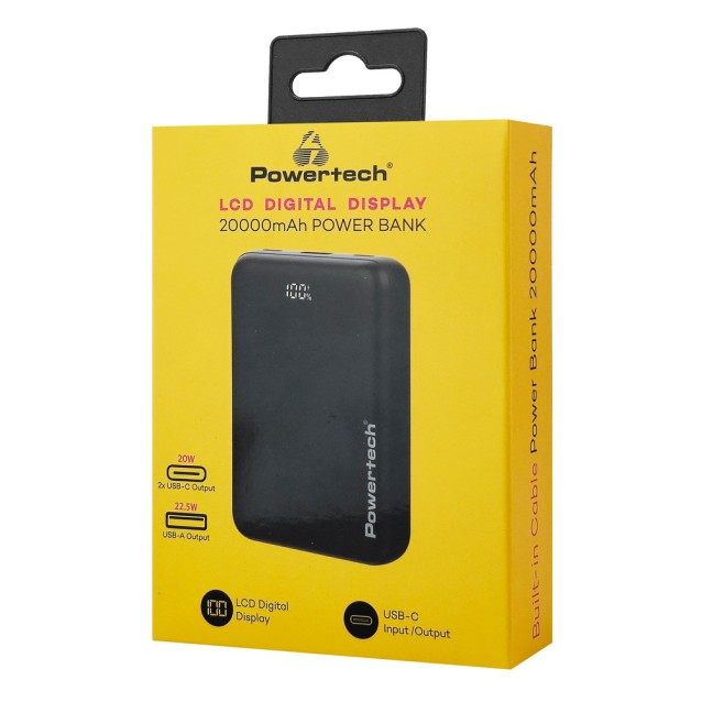 POWERTECH power bank PT-1503 με οθόνη, 20000mah, 22.5W, μαύρο