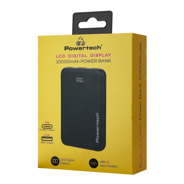 POWERTECH power bank PT-1502 με οθόνη, 10000mAh, 22.5W, μαύρο