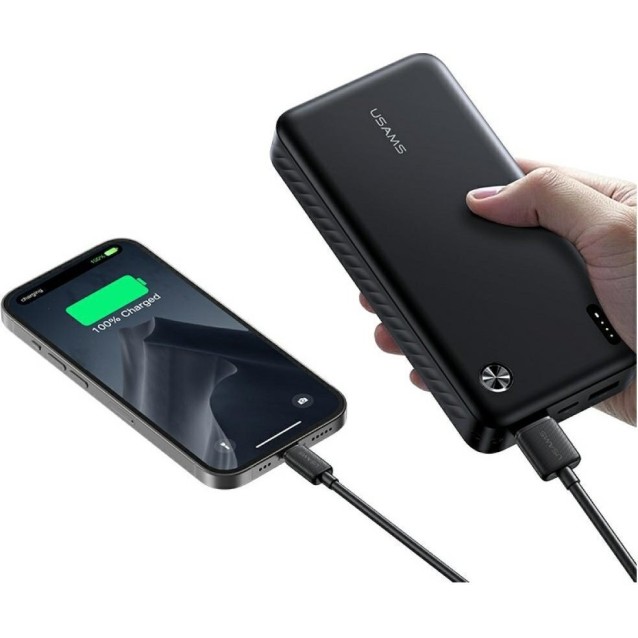 USAMS power bank CD254, 2x θύρες εξόδου, 20000mAh, 10W, μαύρο