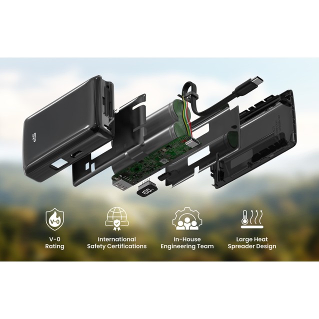 SILICON POWER power bank CP10 με καλώδιο USB-C, 2x θύρες εξόδου, 10000mAh, 20W, μαύρο