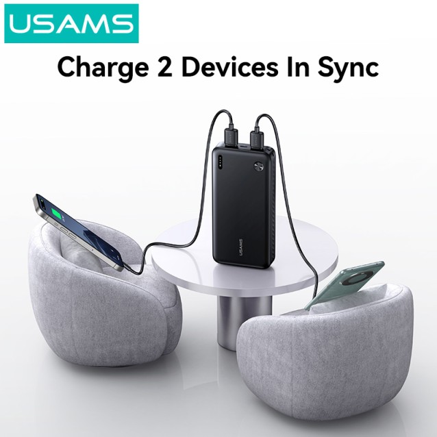USAMS power bank CD254, 2x θύρες εξόδου, 20000mAh, 10W, λευκό