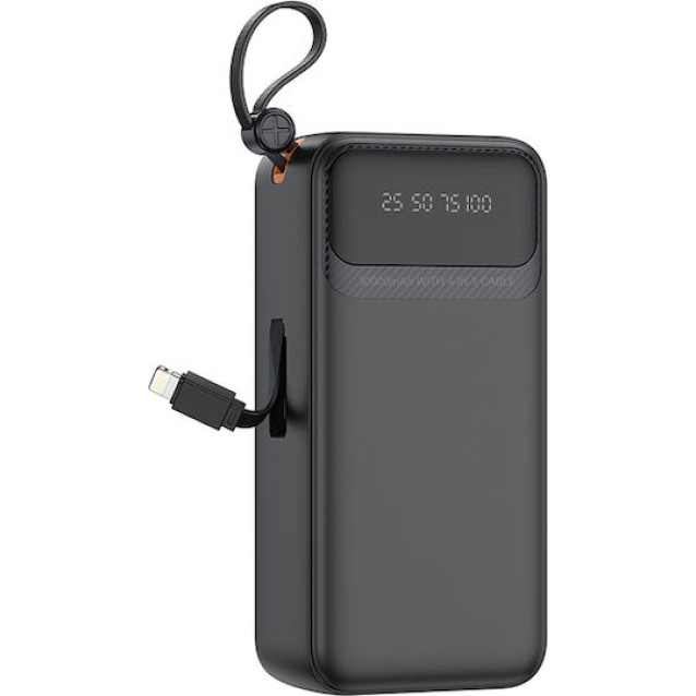 XO PR280 Powerbank 30.000mAh, με 4 ενσωματωμένα καλώδια (USB-A, USB-C, MICRO, LIGHTNING)