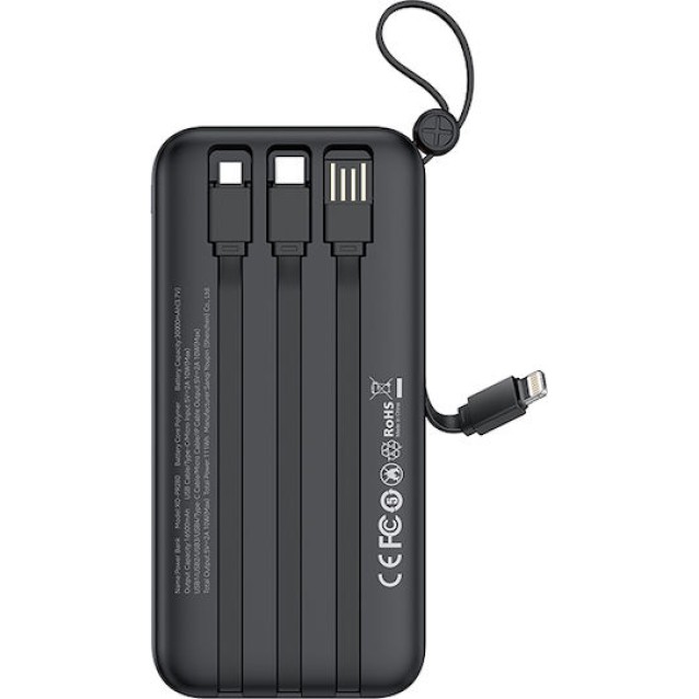 XO PR280 Powerbank 30.000mAh, με 4 ενσωματωμένα καλώδια (USB-A, USB-C, MICRO, LIGHTNING)