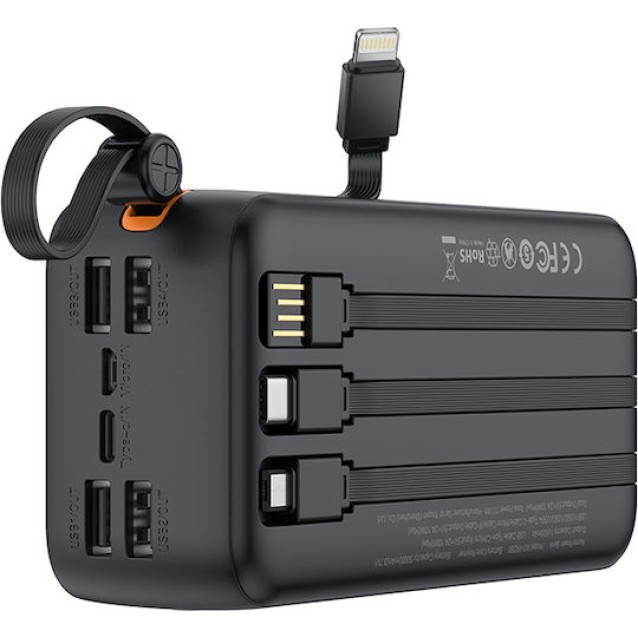 XO PR280 Powerbank 30.000mAh, με 4 ενσωματωμένα καλώδια (USB-A, USB-C, MICRO, LIGHTNING)