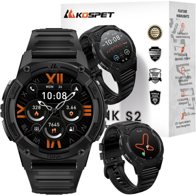 KOSPET smartwatch TANK S2, heart rate, 1.32" AMOLED, GPS, 5 ATM & IP69K, μαύρο