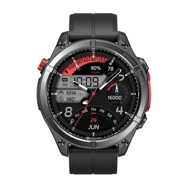 ZEBLAZE smartwatch Stratos 4 με φακό, heart rate, 1.43" AMOLED, GPS, 5 ΑΤΜ, MIL-STD-810H, μαύρο