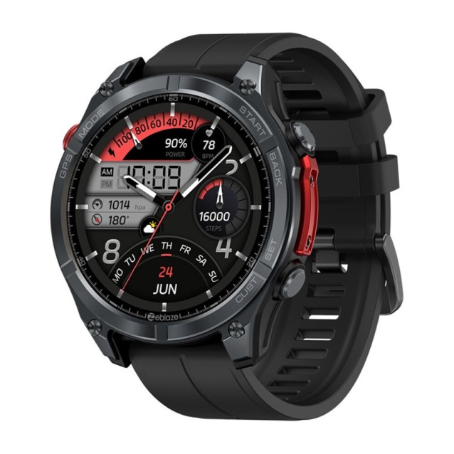 ZEBLAZE smartwatch Stratos 4 με φακό, heart rate, 1.43" AMOLED, GPS, 5 ΑΤΜ, MIL-STD-810H, μαύρο