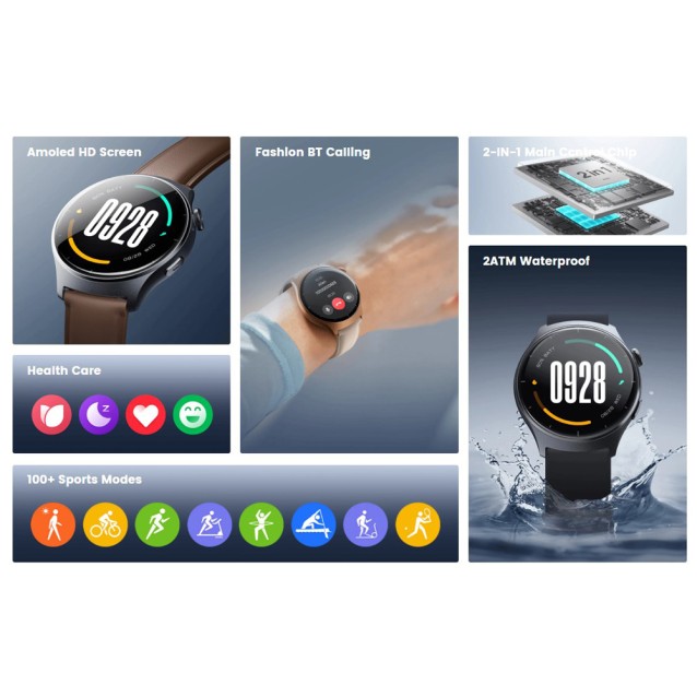 MIBRO smartwatch Lite 3 με 2x λουράκια, heart rate, 1.3" AMOLED, 2 ATM, γκρι/καφέ