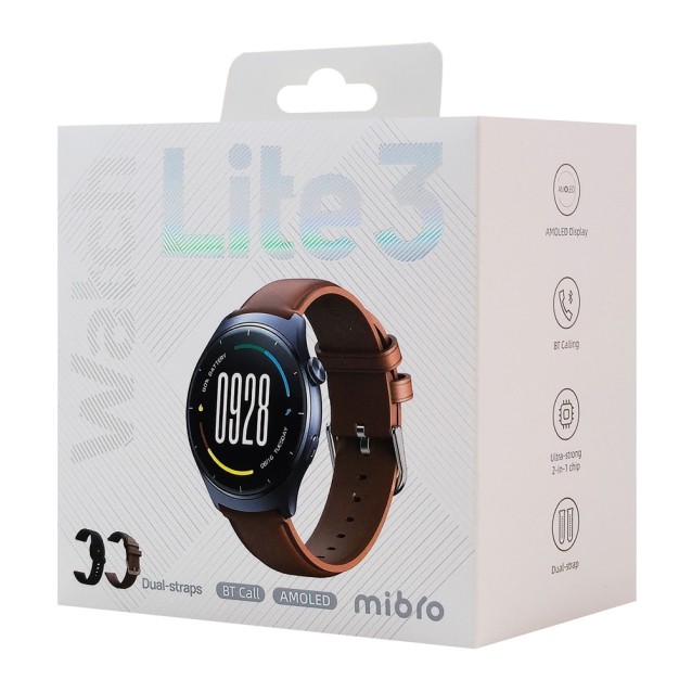 MIBRO smartwatch Lite 3 με 2x λουράκια, heart rate, 1.3" AMOLED, 2 ATM, γκρι/καφέ