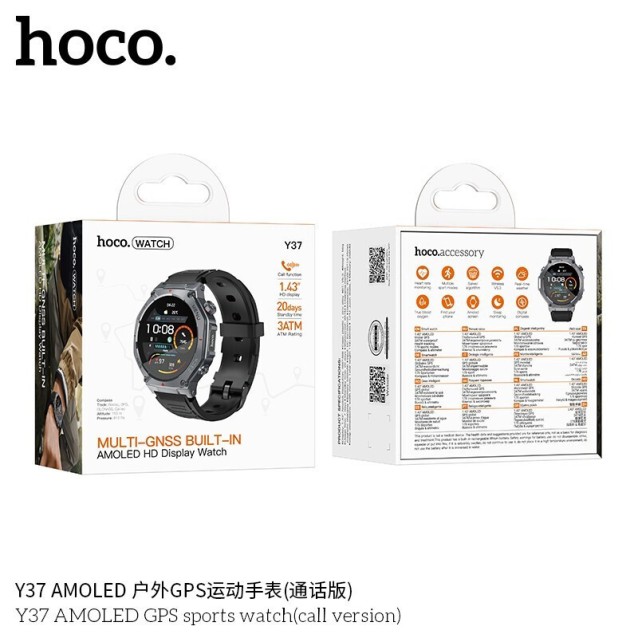 HOC Y37, SMART WATCH, SPORT, AMOLED, GPS, ΜΑΥΡΟ