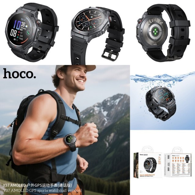 HOC Y37, SMART WATCH, SPORT, AMOLED, GPS, ΜΑΥΡΟ