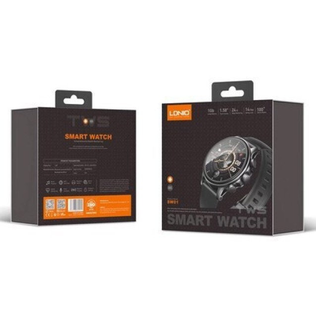 LDNIO smartwatch SW01, heart rate, 1.58" AMOLED, lP68, μαύρο