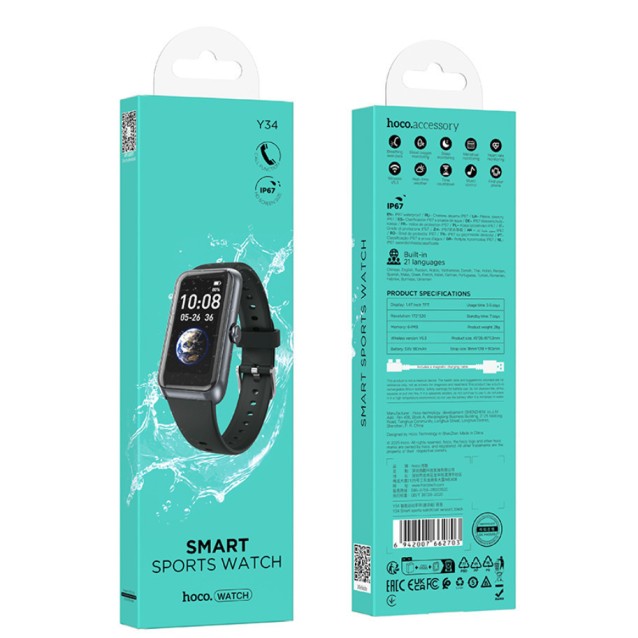 HOCO Y34, SMART WATCH, SPORT, CALL VERSION, ΜΑΥΡΟ