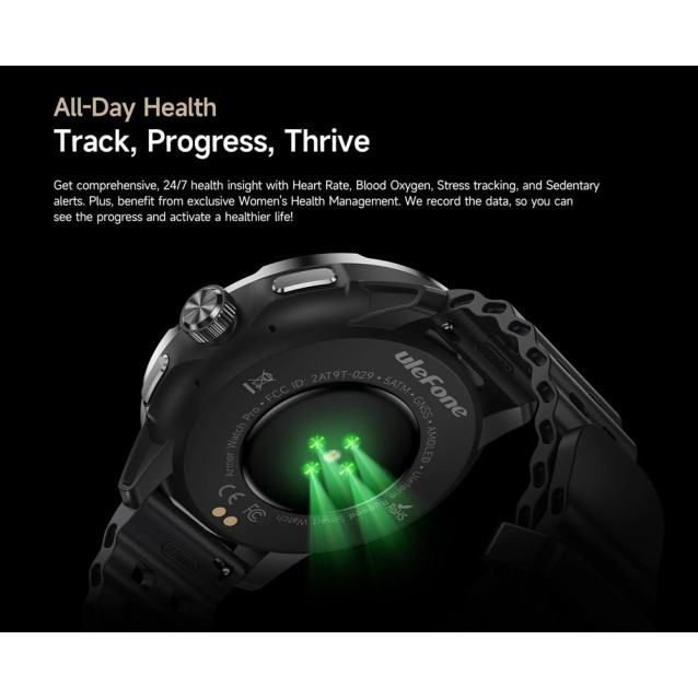 ULEFONE smartwatch Armor Watch Pro, 2x λουράκια, heart rate, 1.50" AMOLED, GPS, 5 ΑΤΜ/IP68/IP69K/MIL-STD-810H, μαύρο