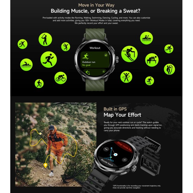 ULEFONE smartwatch Armor Watch Pro, 2x λουράκια, heart rate, 1.50" AMOLED, GPS, 5 ΑΤΜ/IP68/IP69K/MIL-STD-810H, μαύρο