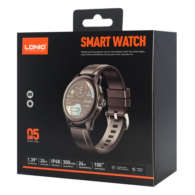 LDNIO smartwatch SW05, heart rate, 1.39" TFT, lP68, μαύρο