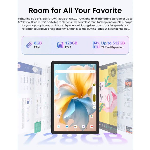 CHUWI tablet AuPad, 10.95", 8/128GB, 4G, Android 14, 7000mAh, γκρι