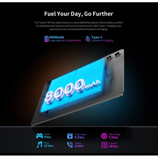 TECLAST tablet T50 Plus 2025, 11", 8/256GB, 4G, Android 15, 8000mAh, γκρι