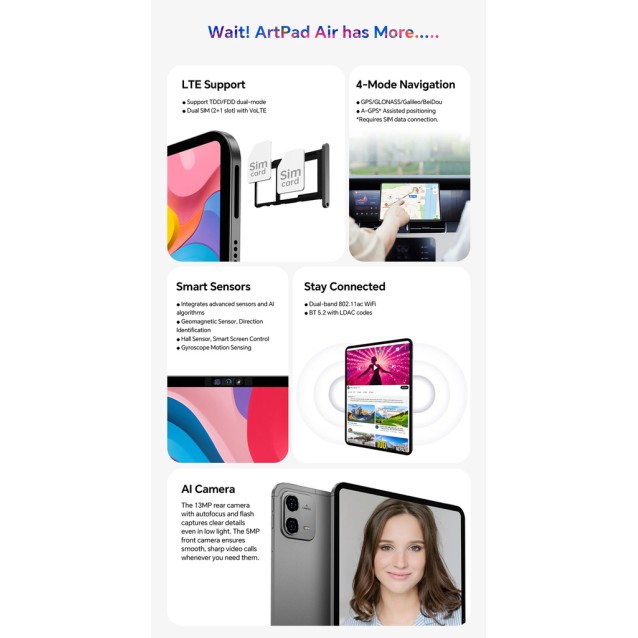 TECLAST tablet ArtPad Air, 11", 8/128GB, 4G, Android 15, 8000mAh, γκρι